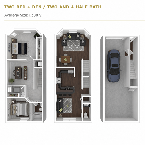 Floor plan for 2 beds, 2.5 baths, 1348 sqft